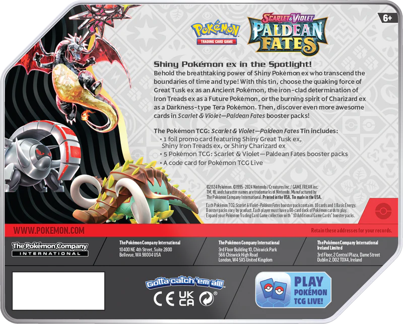 Pokemon SV4.5 Paldean Fates - Shiny Iron Treads ex Tin